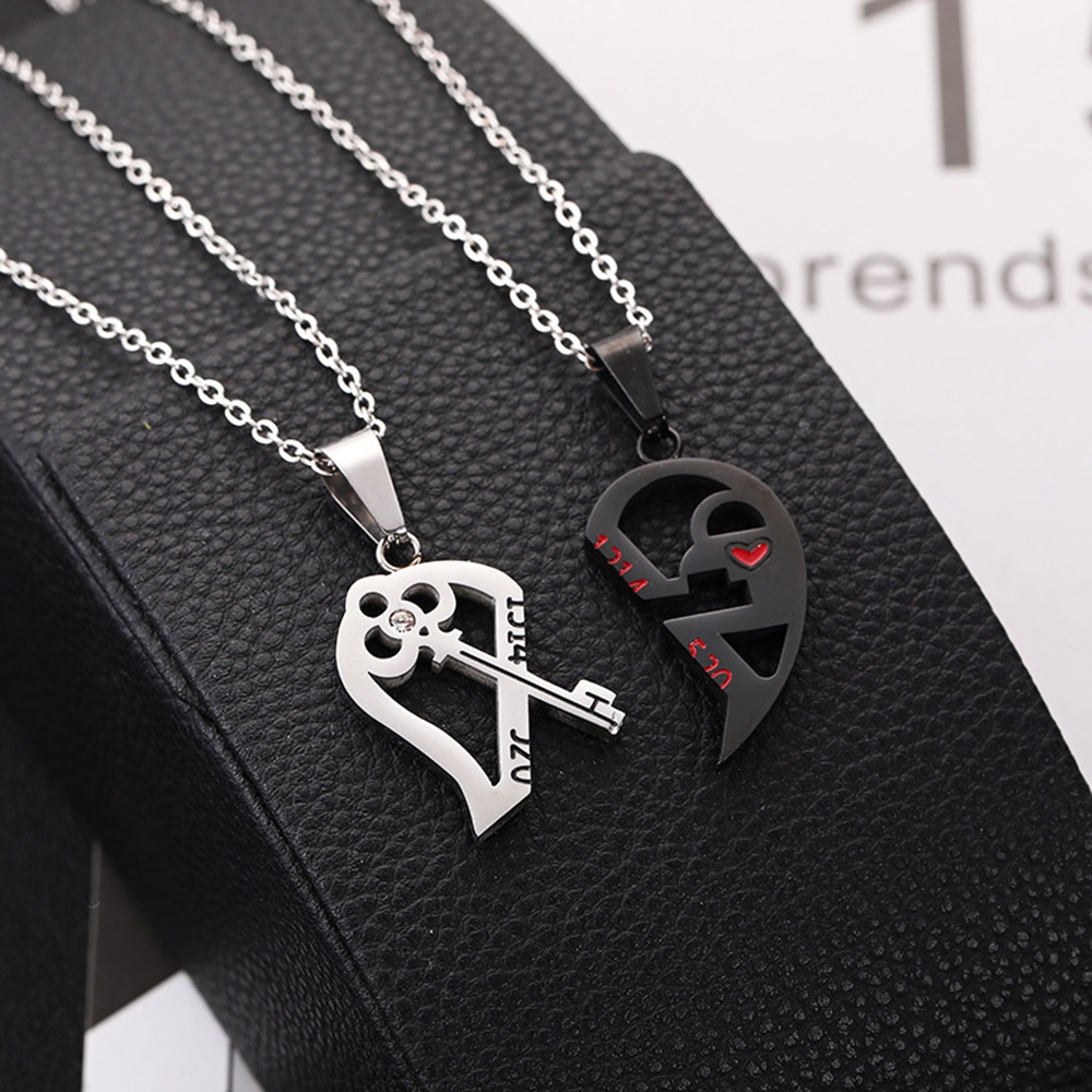 2pcs Kalung Rantai Pasangan Dengan Liontin Hati Untuk Hadiah Valentine