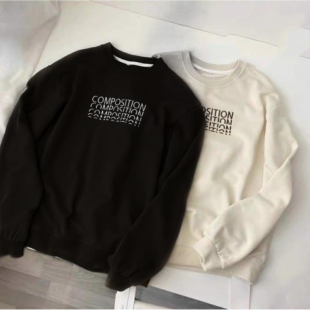 COMPOSITION OBLONG SWEATER CREWNECK BAHAN BABYTERRY