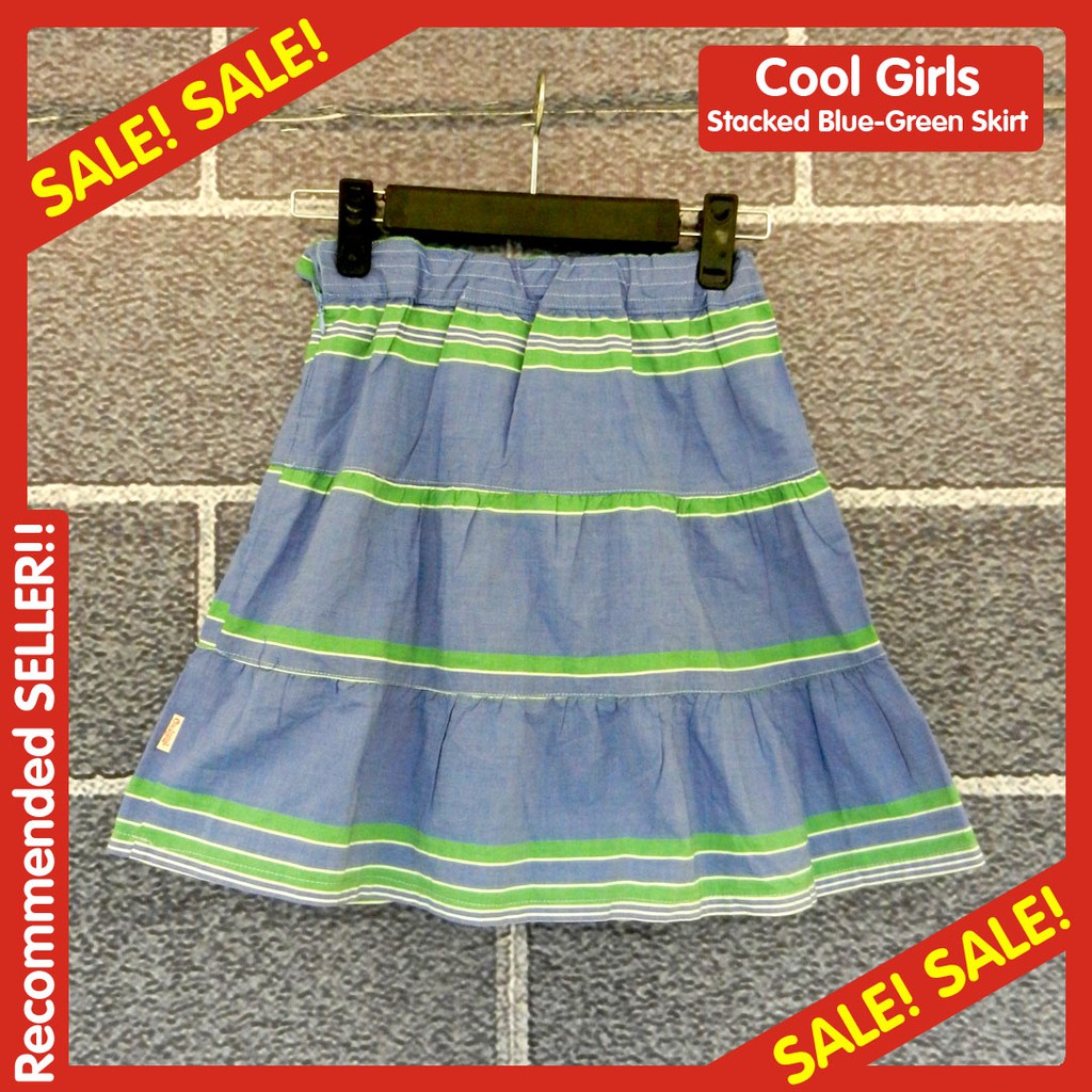 Rok Garis Biru Hijau Putih Anak Perempuan Branded COOL GIRL