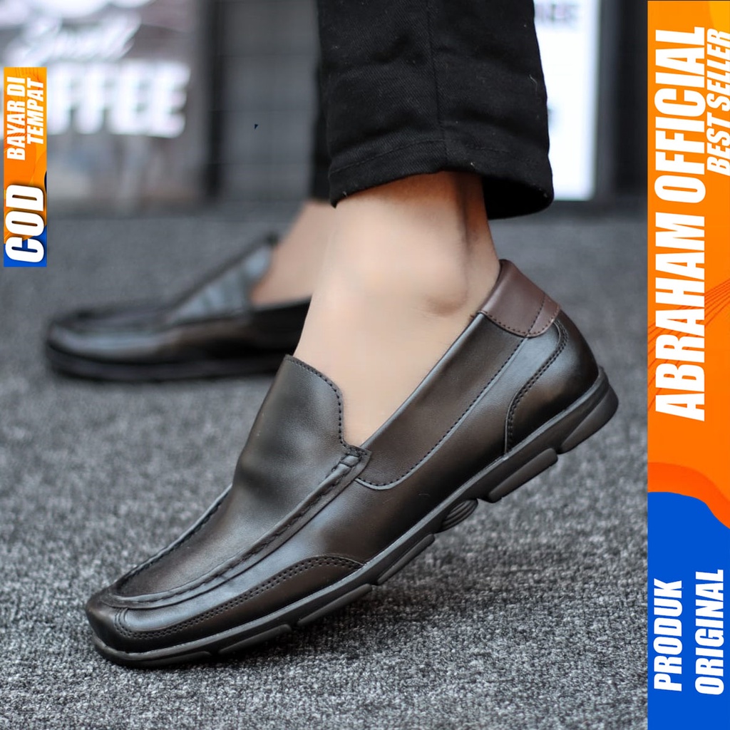 Sepatu Pantofel Kerja Formal Hitam Pria Abraham Drain