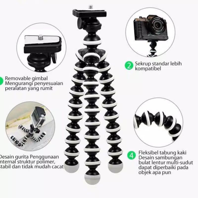 Gorilla Pod Tripod Gorila Ukuran M (Medium) Gratis Holder HP