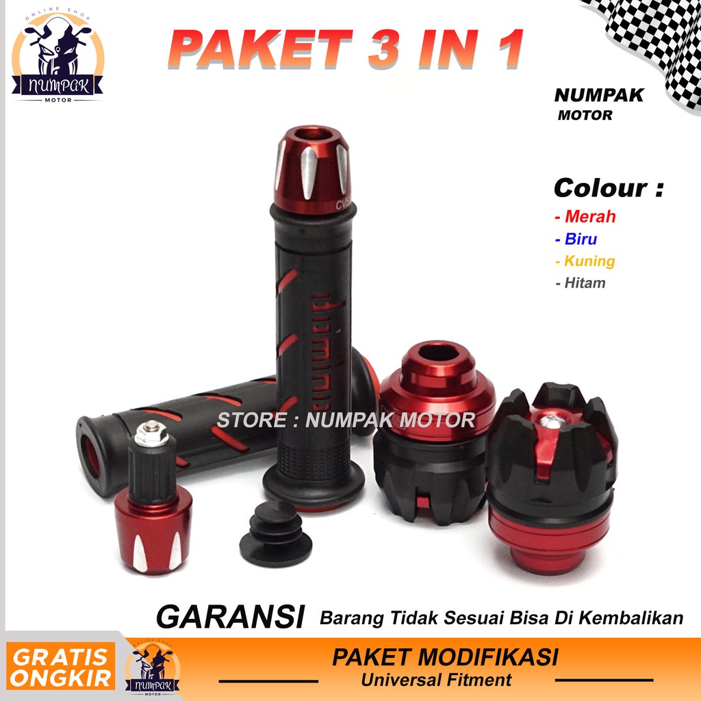 PAKET 3 IN 1 - Jalu As Roda + Handgrip Motor Variasi + Jalu Stang Motor - Warna Merah