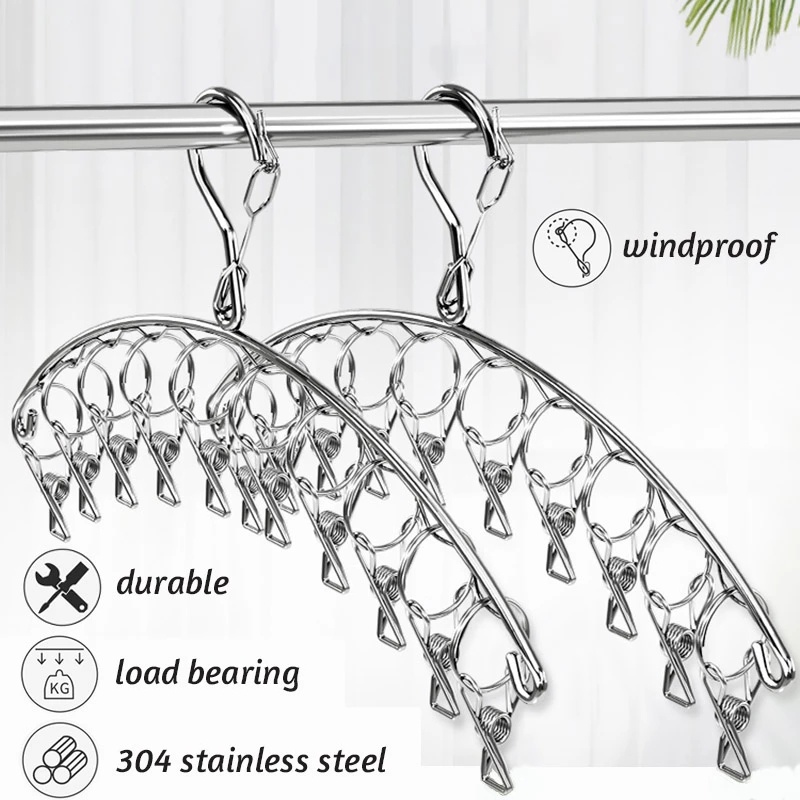 Gantungan Baju 6 / 8 / 10 / 16 Klip Bahan Stainless Steel Tahan Angin Hemat Ruang Untuk Asrama