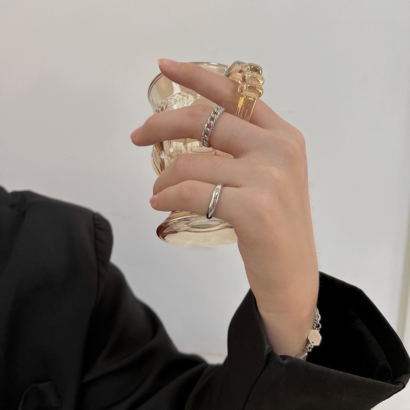 Cincin Model Rantai Twist Terbuka Dapat Disesuaikan Gaya Korea Untuk Wanita