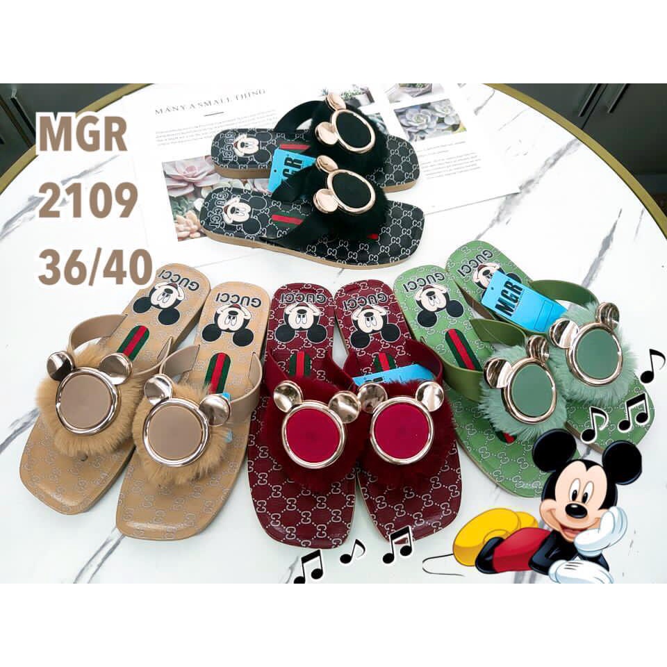 Sandal Jepit Wanita Bulu Kepala Mickey halus Empuk Cantik Lucu Premium MGR Mokaya Balance (2109) / Size 36-40