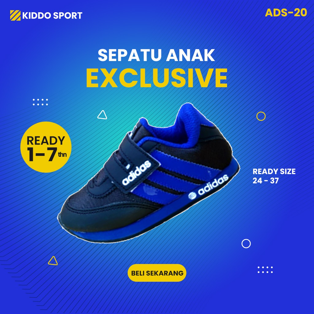 Sepatu Sekolah Casual/ADSL6 Waffle Trainer MD Runner /Anak Hitam Biru- Pria Cowok Laki/Cewek