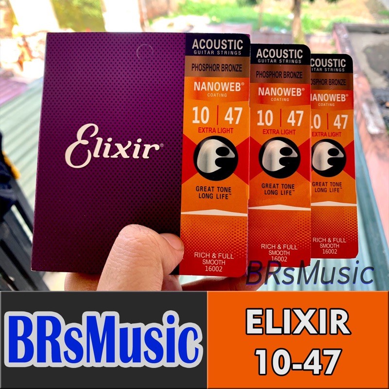 Senar Gitar Akustik Elixir 10-47 Phospor Bronze Nanoweb Coating Fullset 6 Tali