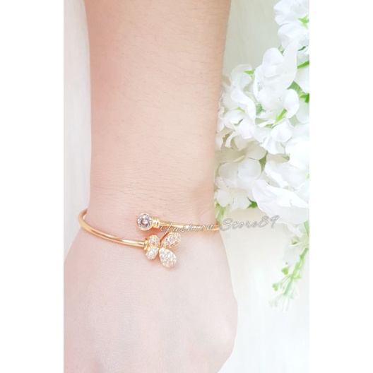 Gelang Bangle Buterfly permata elastis gelang bangle kupu-kupu bahan elastis full permata perhiasan lapis emas 18k