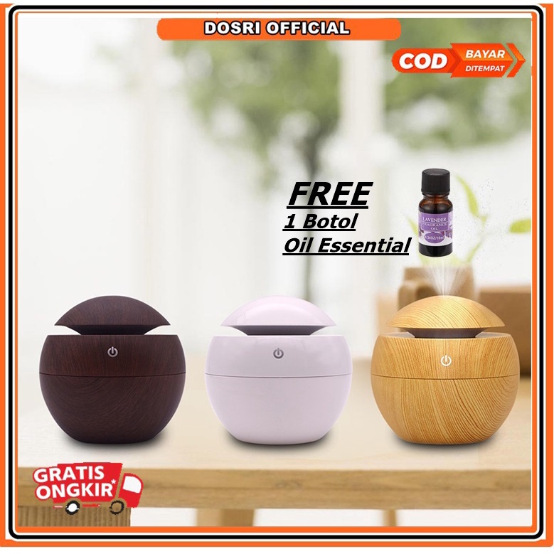 [READY STOK] Humidifier Air Aromaterapi Diffuser Model Bulat Kecil Tekstur Kayu Ultrasonic Aroma Humidifier