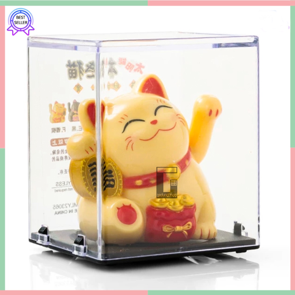 Boneka Patung Pajangan Kucing Hoki Keberuntungan Lucky Cat Rejeki Maneki Neko Maneko Neki Tangan Melambai Goyang Gerak Bergerak Solar No Baterai Batrei Batrai Batre Cina Jepang Dashboard Mobil Meja Toko Kasir Cafe Kafe Hotel Murah Kecil Medium Besar Cream