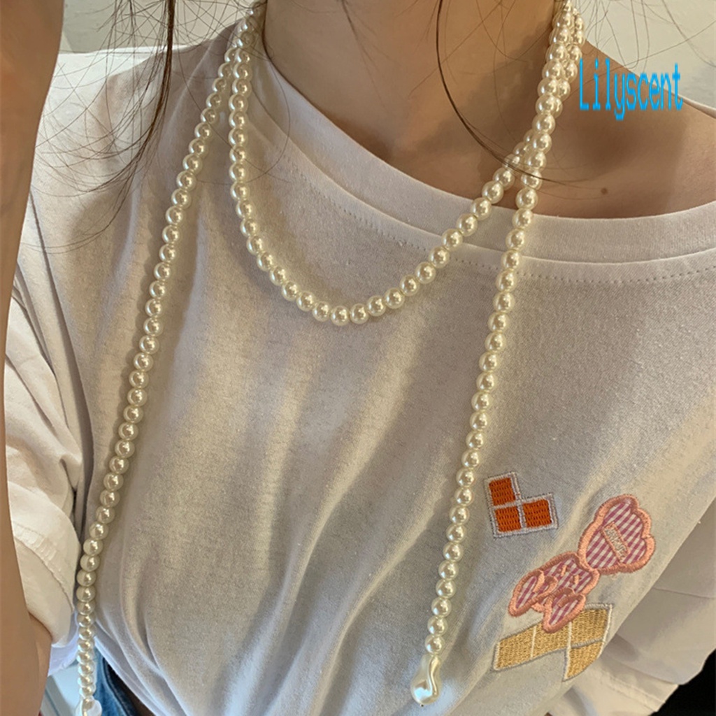 Kalung Choker Panjang Multilayer Aksen Mutiara Imitasi Gaya Vintage Untuk Wanita