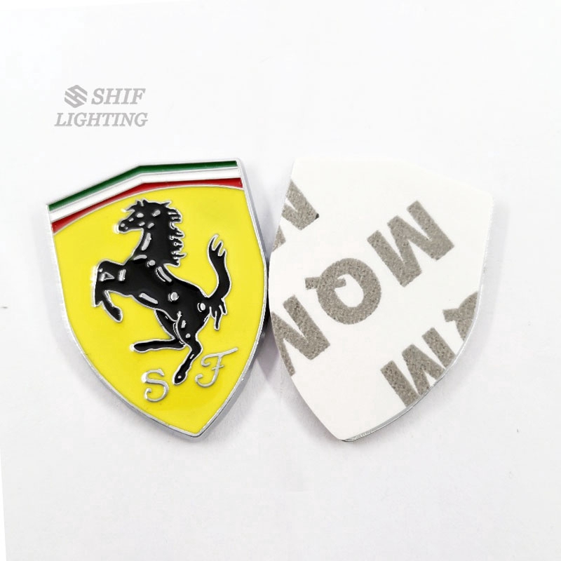 2pcs Stiker Emblem Logo Sf Horse Warna Kuning Bahan Metal Untuk Ferrari