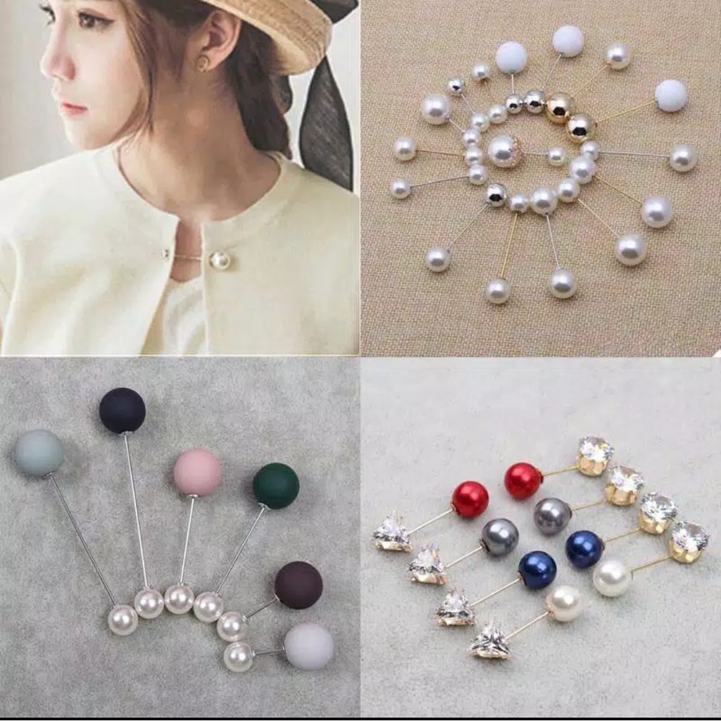 [COD] 1 Set Tuspin Jarum Hijab Mutiara Berlian / Bros Korea / Bros Pin Brooch Wanita