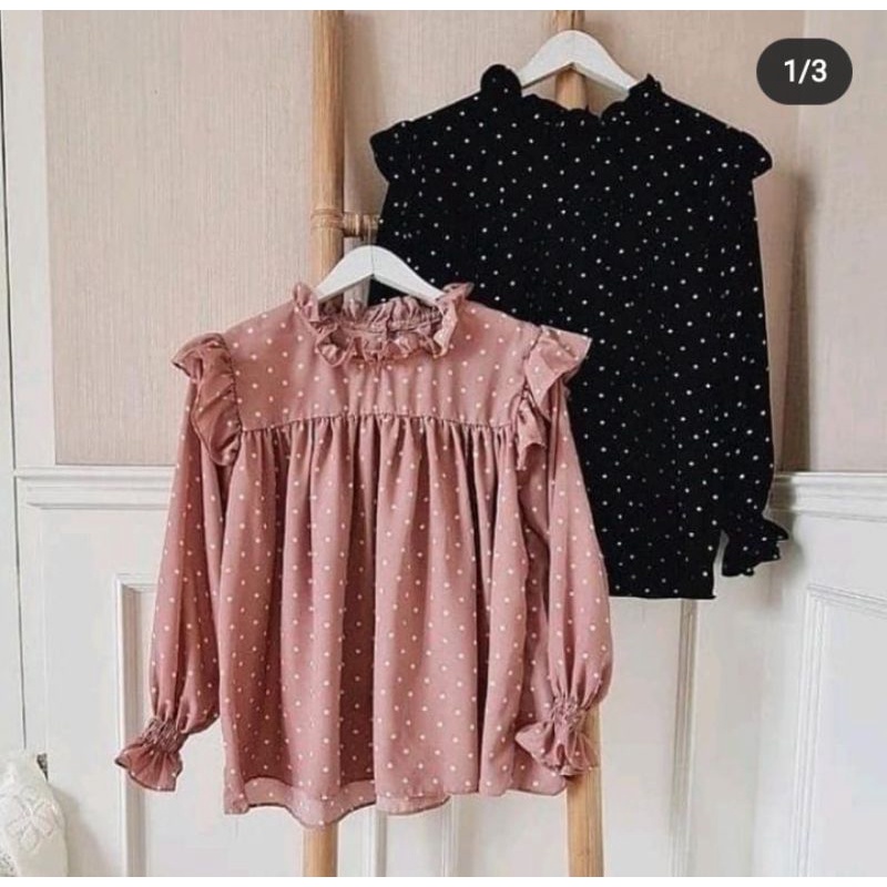 atasan wanita polkadot