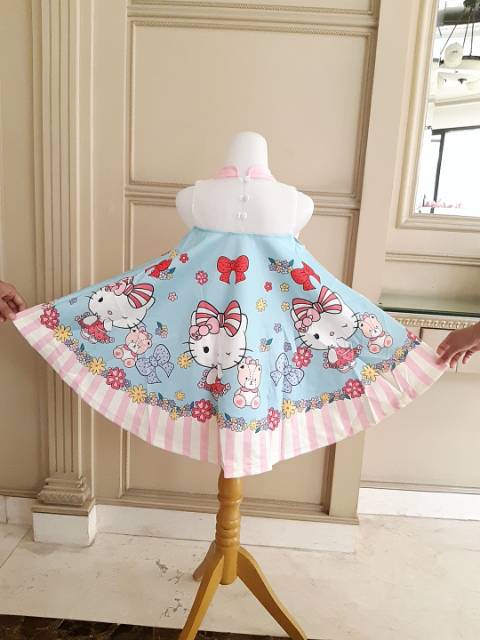 81098 HELLO KITTY RIBBON RED PINK BLUE / DRESS HELLOKITTY ANAK /GAUN PESTA ULANG TAHUN IMPORT KOREA