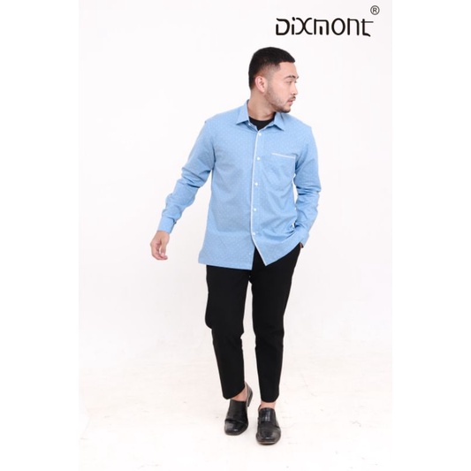 Dixmont Kemeja Pria Basic Formal Motif Lengan Panjang Hem ML01221