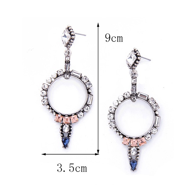 LRC Anting Tusuk Fashion Multi-color Diamond Decorated Hollow Out Design Color Matching Earrings