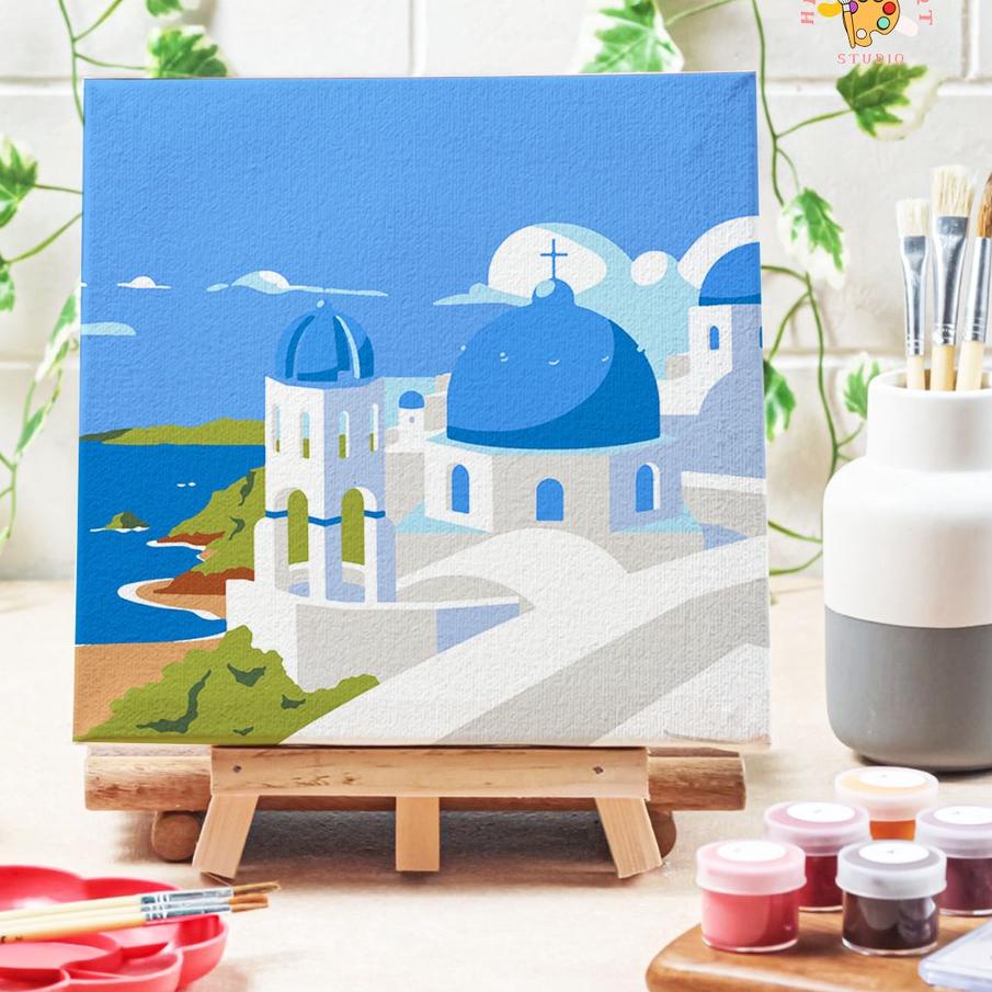 

Best! paint by number kota santorini canvas 20x20 lukisan menurut angka painting set alat melukis ホ