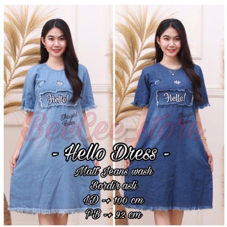 Dress Wanita Jeans casual . Hello dress jeans wash bordir . Dress bordir Dress Murah