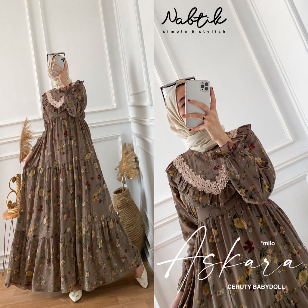 ORIGINAL NABTIK BISA COD | GAMIS SYARI ASKARA KOMBINASI RENDA | GAMIS BUSUI RESLETING DEPAN KARET PI