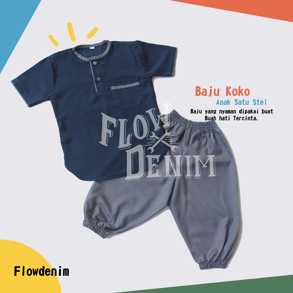 baju koko anak laki laki setelan murah umur 0-8 tahun Warna Merah putih coklat ungu biru navy Flow