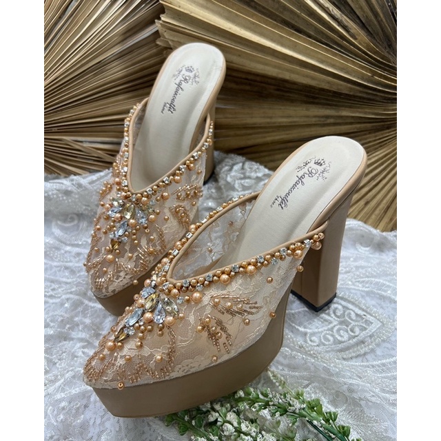 sepatu wedding wanita alena nude gold tinggi 12cm