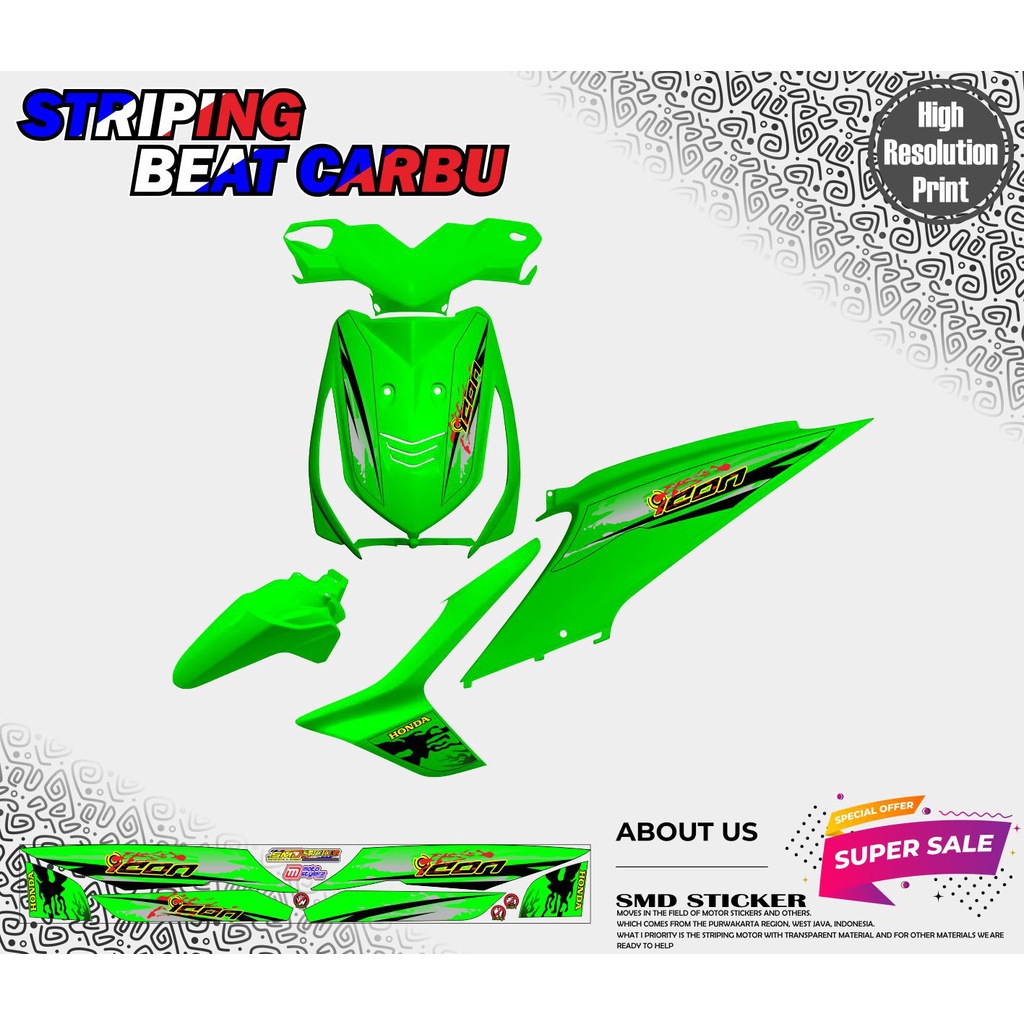 STICKER VARIASI MOTOR BEAT CARBU STRIPING RACING VARIASI BEAT KARBU