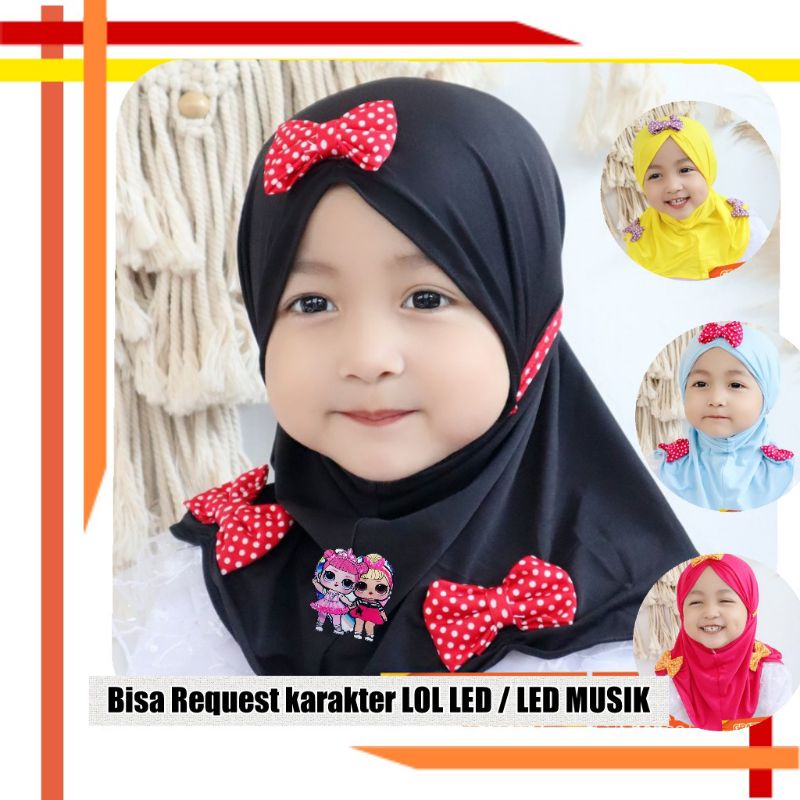 JILBAB ANAK BAYI LUCU LOL LED MUSIK 0-3 TAHUN PITA POLKA / JILBAB ANAK PITA LUCU