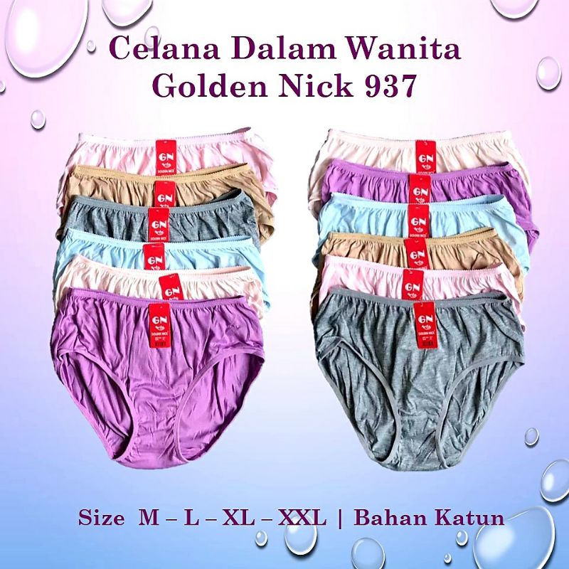 CELANA DALAM WANITA GOLDEN NICK 937/939  HARGA PER 6/12.pcs  UK M-L-XL-XXL