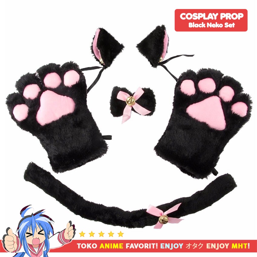 Black Neko Cat Set Cosplay Property Paw Jepit Hairpin Tail Choker