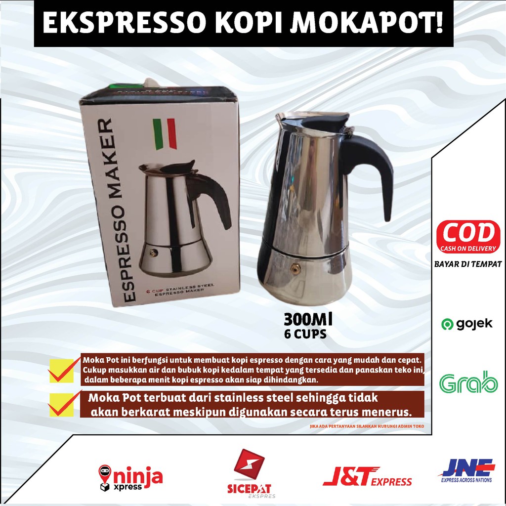 Alat Mesin Teko Pembuat Kopi Espresso Mokapot Moka Pot Cofee Coffe Cofee Coffee Maker 300mL 6cup