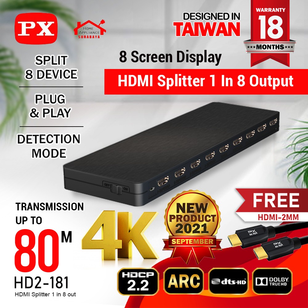 HDMI Splitter 1 Input 8 Output Video HD 4K 60Hz HDR HDCP PX HD2-181