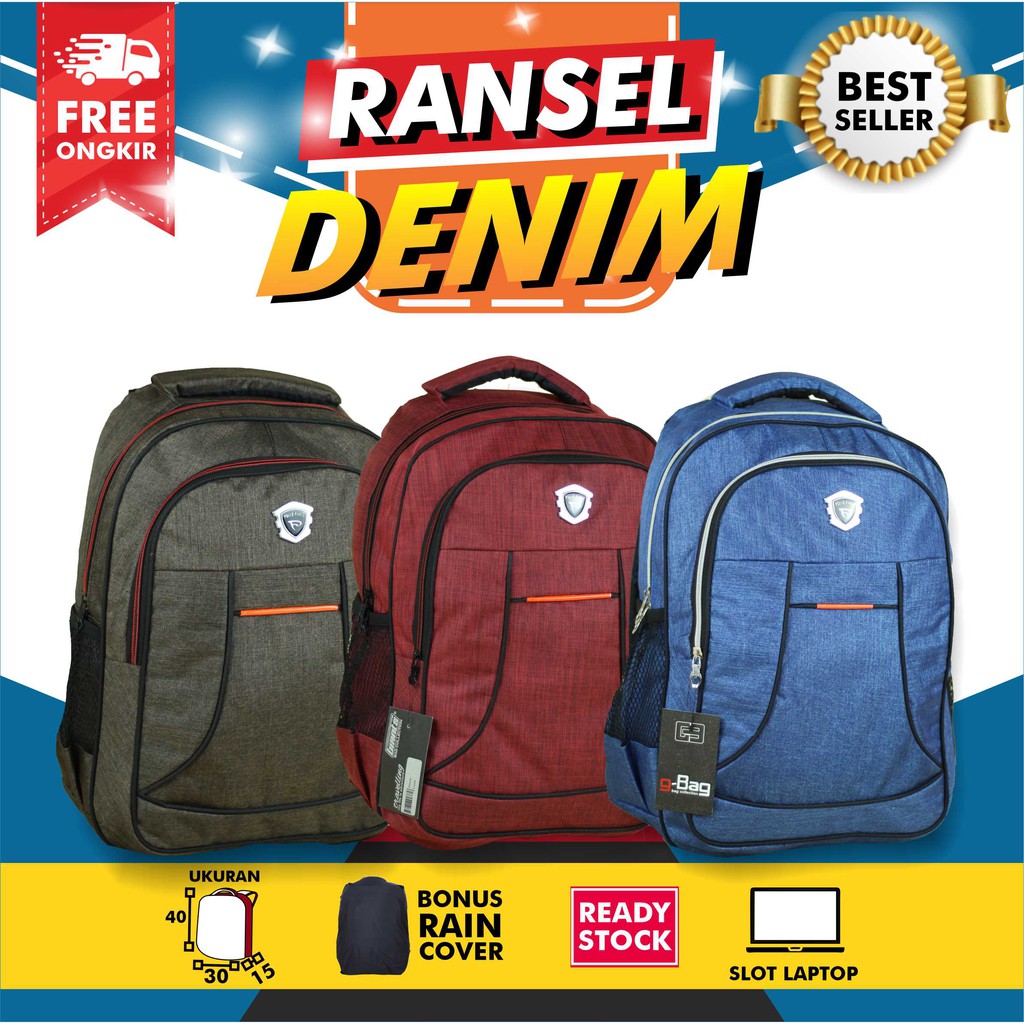 PROMO SERU Tas Gendong Cowok Distro Denim Bahan Tebal Bagus Ransel Punggung Pria Keren Multifungsi