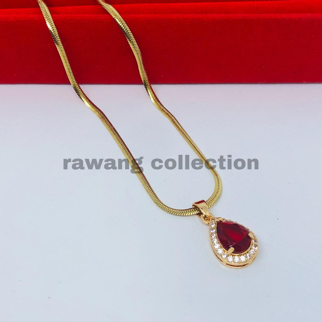 Kalung Titanium Fashion Wanita Plus LIONTIN pERMATA mERAH aNTI kARAT