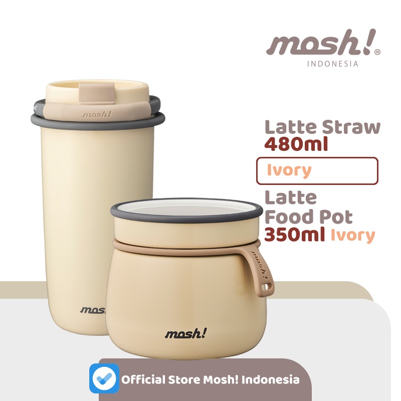 Mosh Straw Latte Tumbler 480ML IVORY & Mosh Food Pot 350ML IVORY