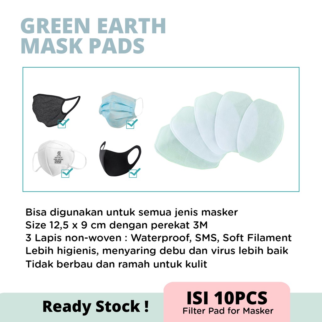 HOW.R.U | Premium Mask Filter Pads / Refil Tambahan Masker 3PLY Green Earth Isi 10pcs