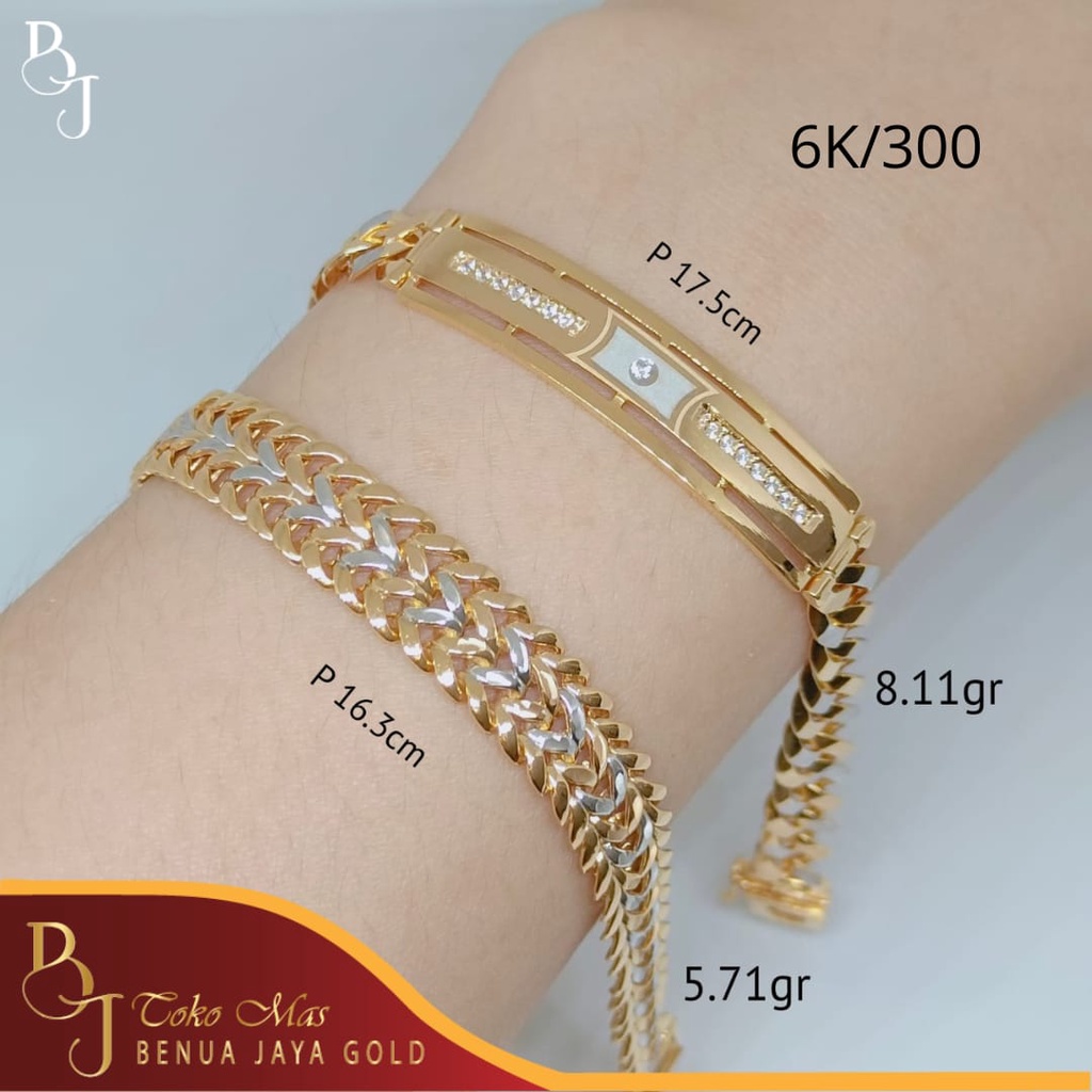 Gelang Rantai Variasi Plat Emas 6K/300