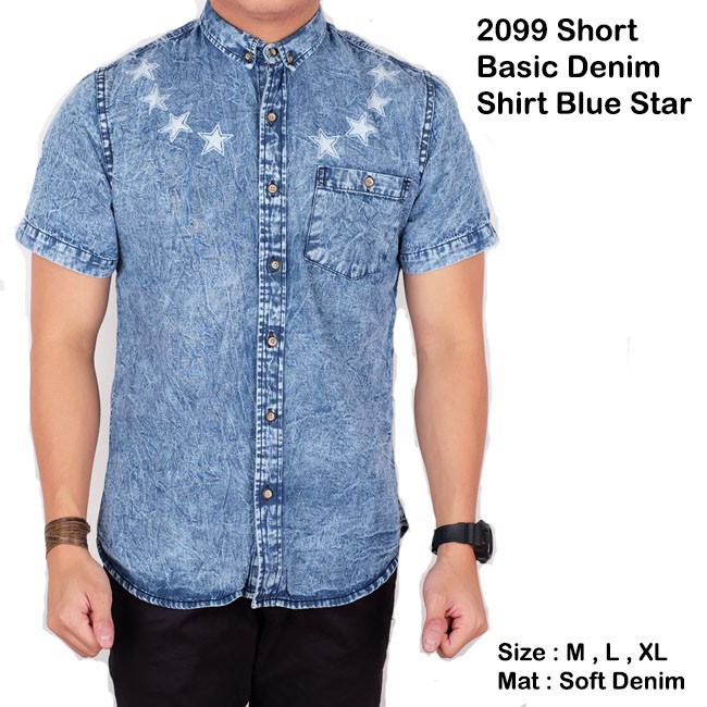 PROMO  Kemeja pria denim / baju cowok denim / kemeja jeans pendek slimfit / baju denim jeans pria