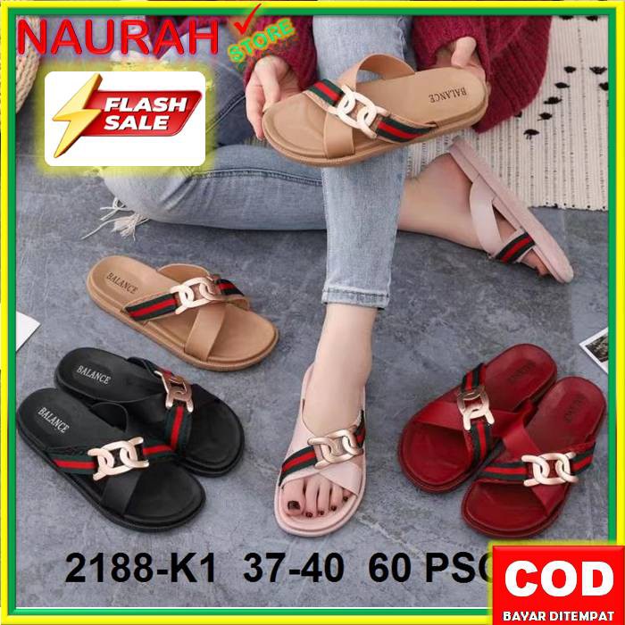 SANDAL BALANCE 2188 K1 SLOP SILANG LIST MERAH ORIGINAL SENDAL WANITA JELLY IMPORT LENTUR ANTI SLIP