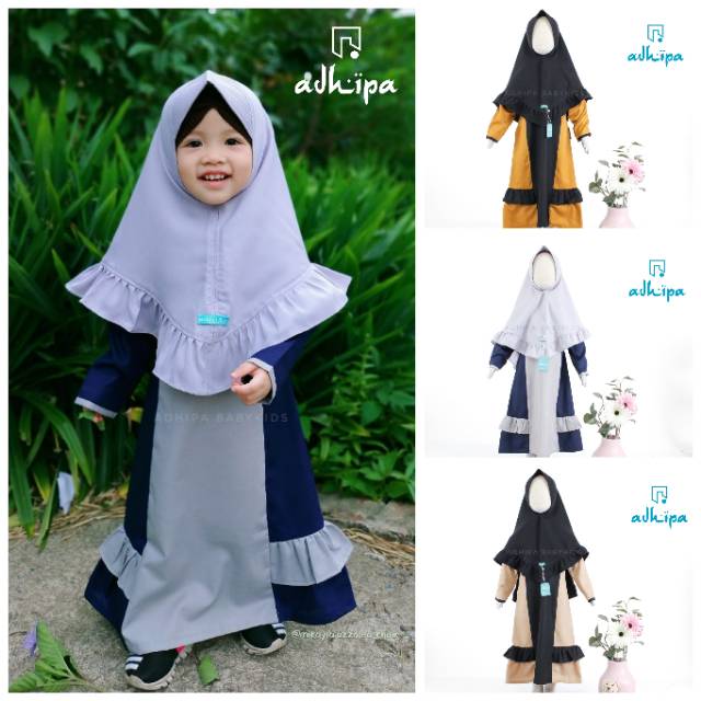 Gamis Rabiza set Kerudung Anak warna Biru Pink