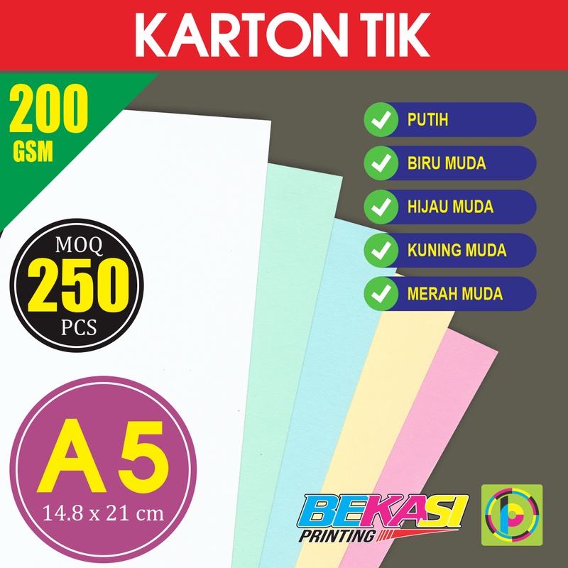 

Kertas Karton Carton TIK 200 GSM Ukuran A5 14.8x21 cm isi 250 Lbr