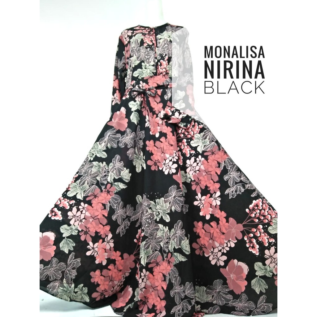 Gamis monalisa NIRINA wolfis printing halus syari muslimah wanita muslim mayung busui