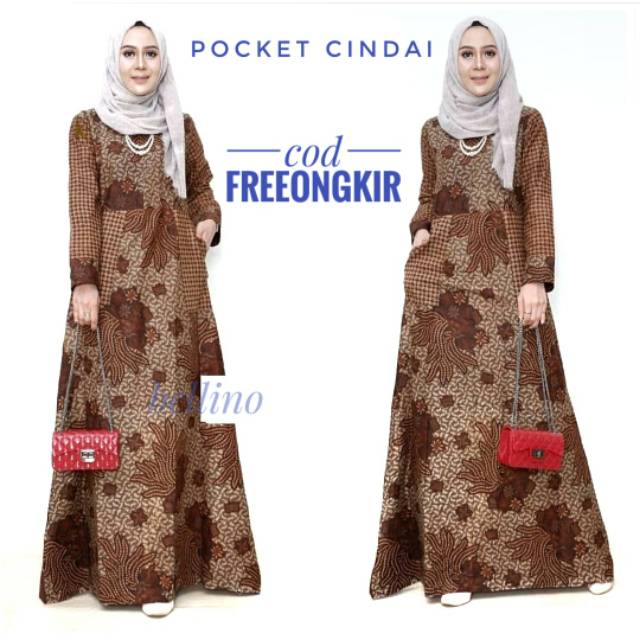 Gamis Batik Muslimah Longdress Pocket Wanita Fit XL / Dress Batik Wanita Pocket Berkualitas