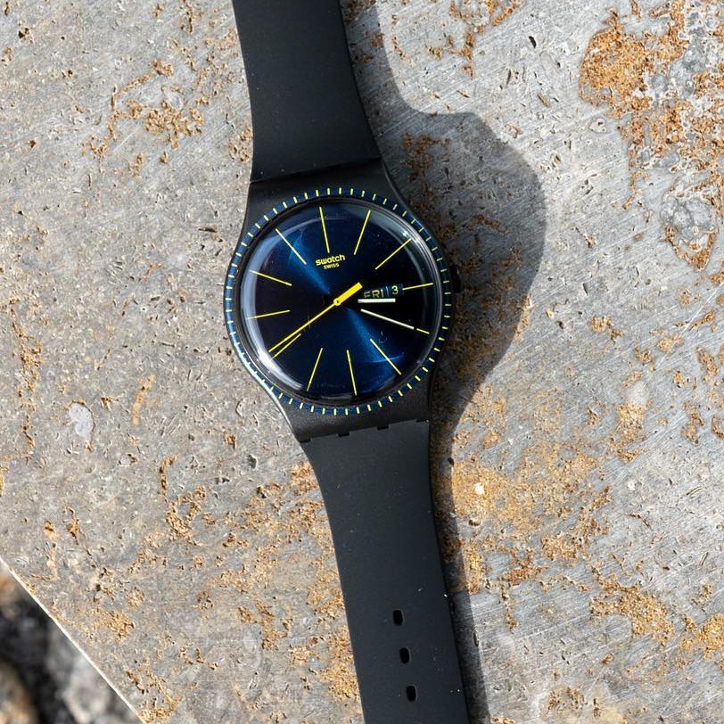 SWATCH SUOB731 BLACK RAILS. JAM TANGAN PRIA ORIGINAL ORI BERGARANSI