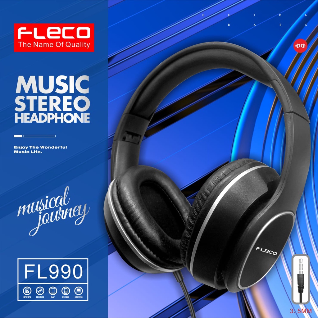 Headphone Headset FLECO FL-990 Extra Handsfree Super Mega BASS Earphone