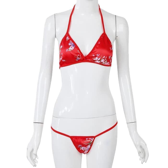 Sexy Bra Set Lingerie Satin Motif Bunga