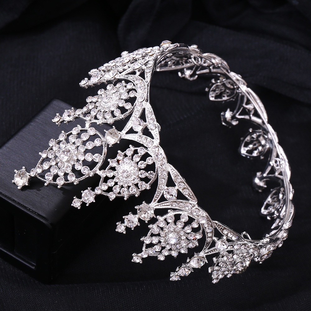 European Style Luxury Rhinestone Wedding Headdress Baroque Sun Flower Trumpet Bride Crown