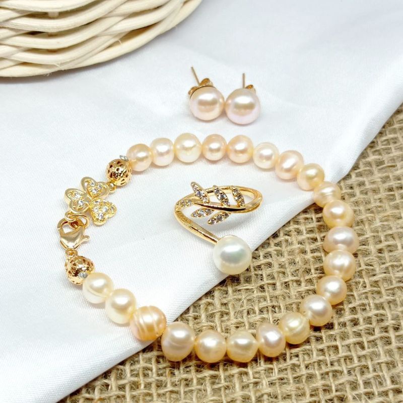 S3#5 SET 3IN 1 PERHIASAN ANTING GELANG CINCIN MUTIARA ASLI AIR TAWAR LOMBOK GIWANG PENTUL MUTIARA LOMBOK PROMO CINCIN MUTIARA FREE SIZE