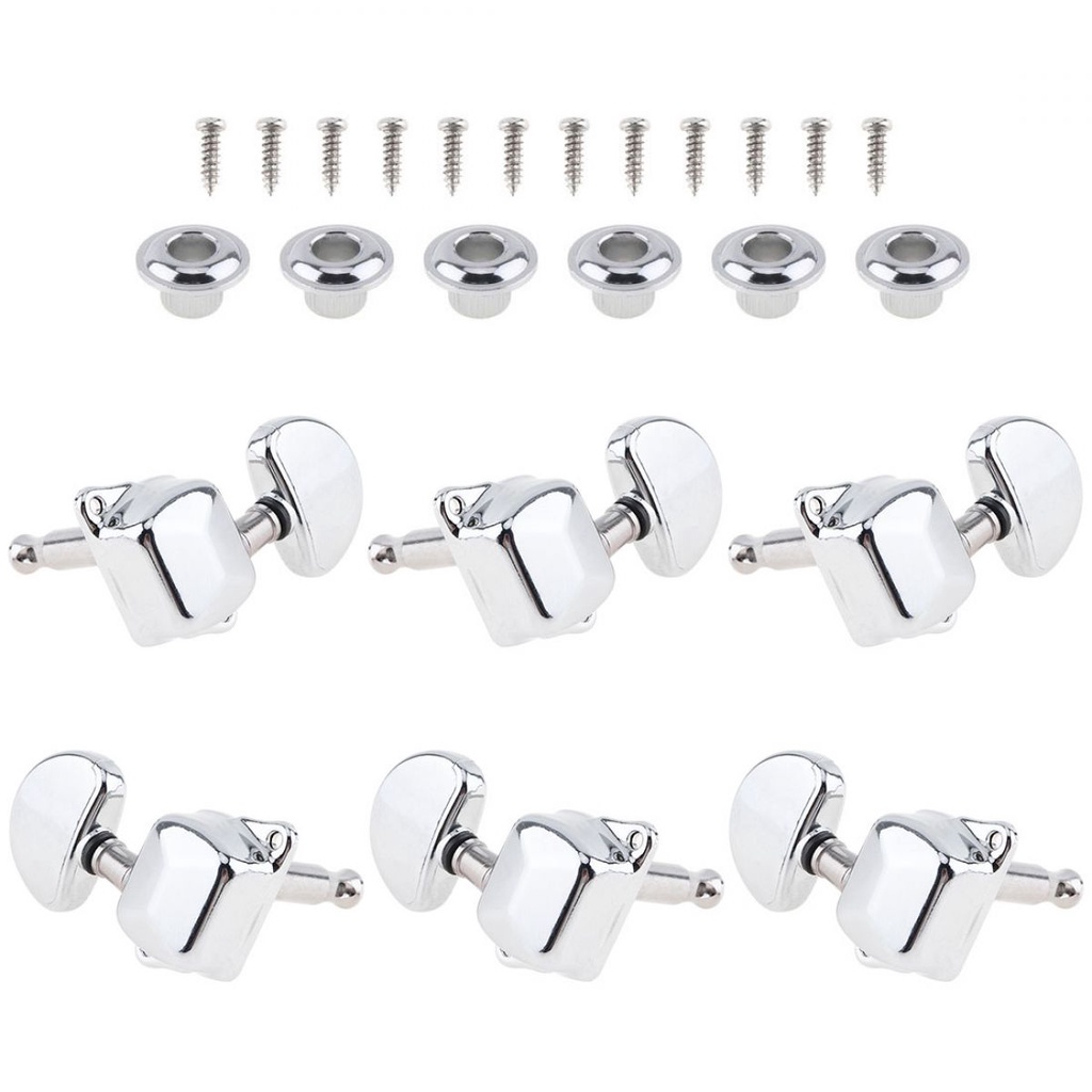 6pcs Kepala Mesin Tuner Semi Tertutup 3R + 3L Bahan Krom Untuk Gitar
