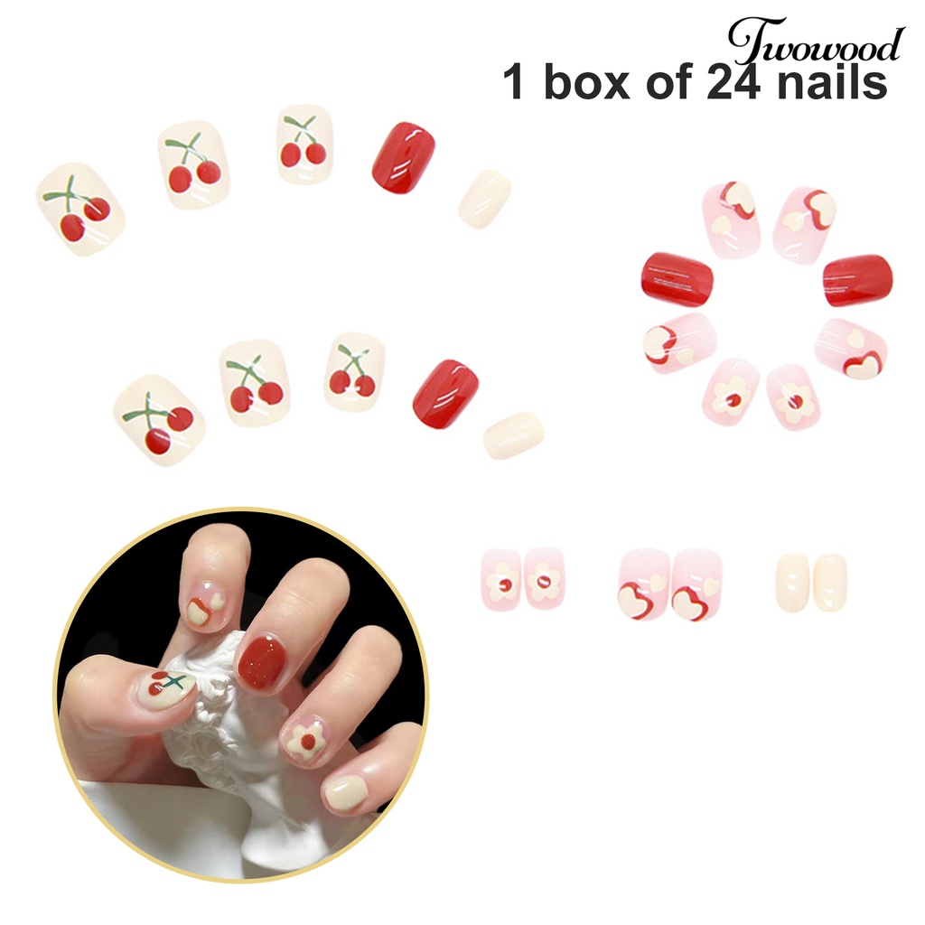 Twowood Patch Kuku Motif Bunga Cherry Bahan ABS Untuk Nail Art